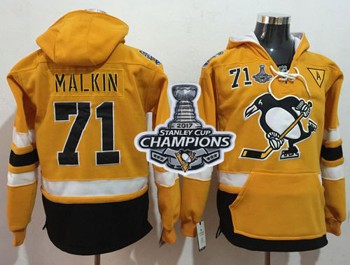 Penguins #71 Evgeni Malkin Gold Sawyer Hooded Sweatshirt Stadium Series Stanley Cup Finals Champions Stitched NHL Jersey - Click Image to Close